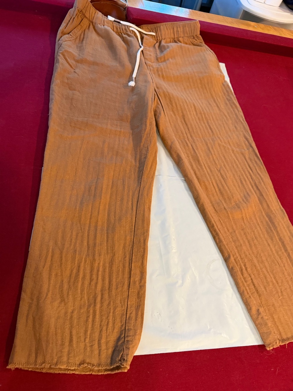 O’Neill Brown CORIE linen Cotton Beach Drawstring PANTS  BUTTON FLY drawstring L